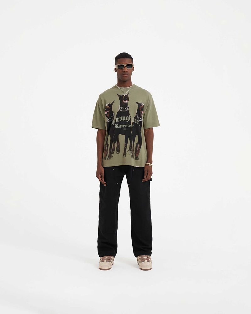 Men's Represent Thoroughbred T-Shirt Khaki | UK-JSTBQ5328