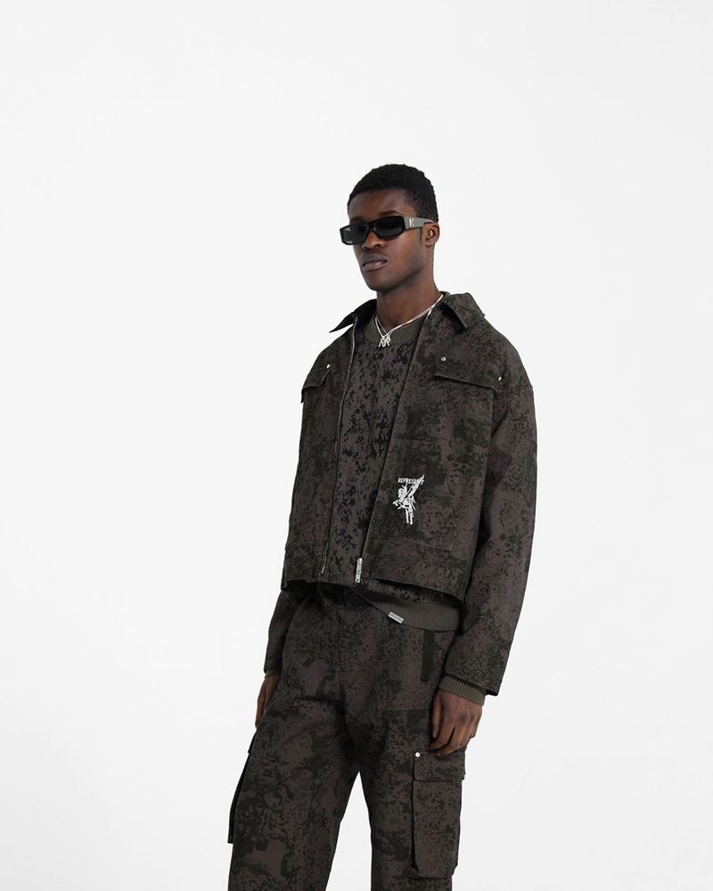 Men's Represent Utility Jacket Camo | UK-BZEYM5021