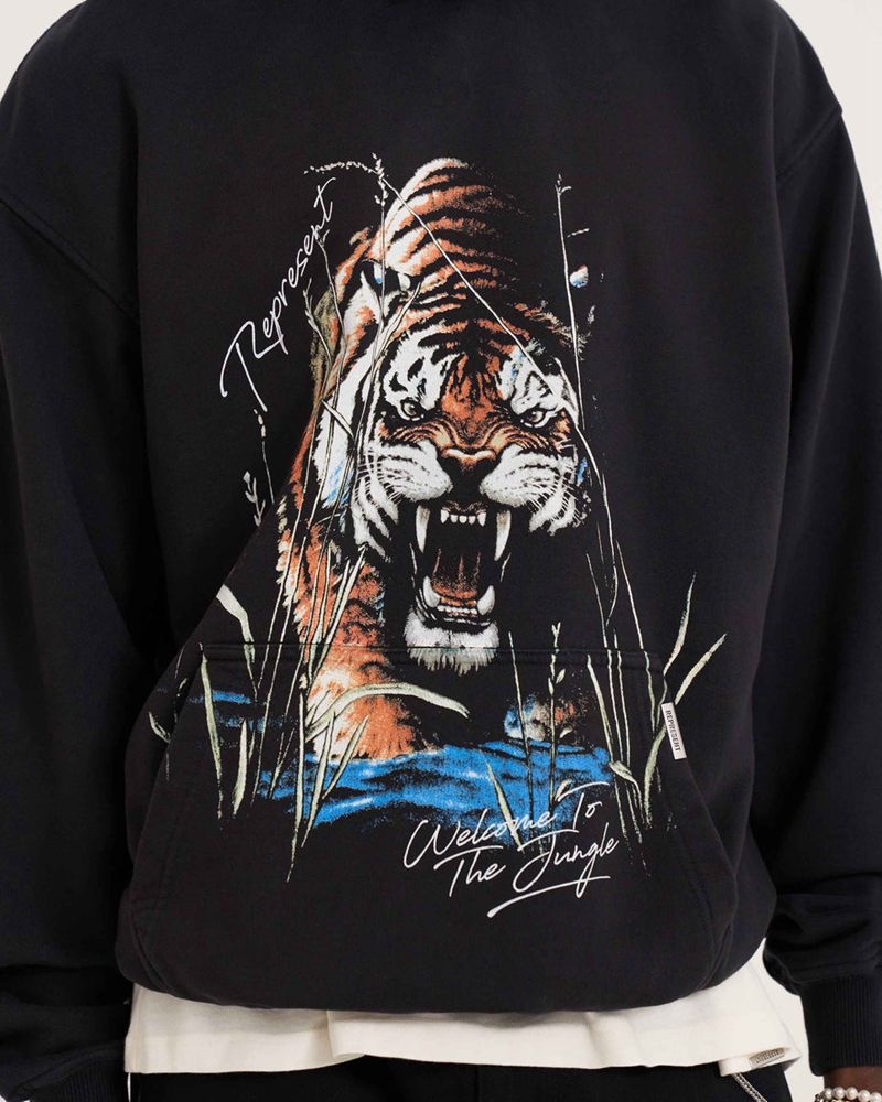 Men's Represent Welcome To The Jungle Hoodie Black | UK-CUODM7695