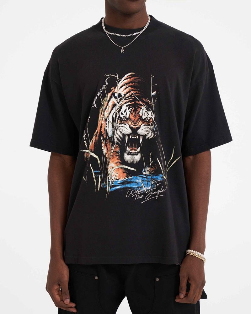 Men's Represent Welcome To The Jungle T-Shirt Black | UK-IEKZG2564