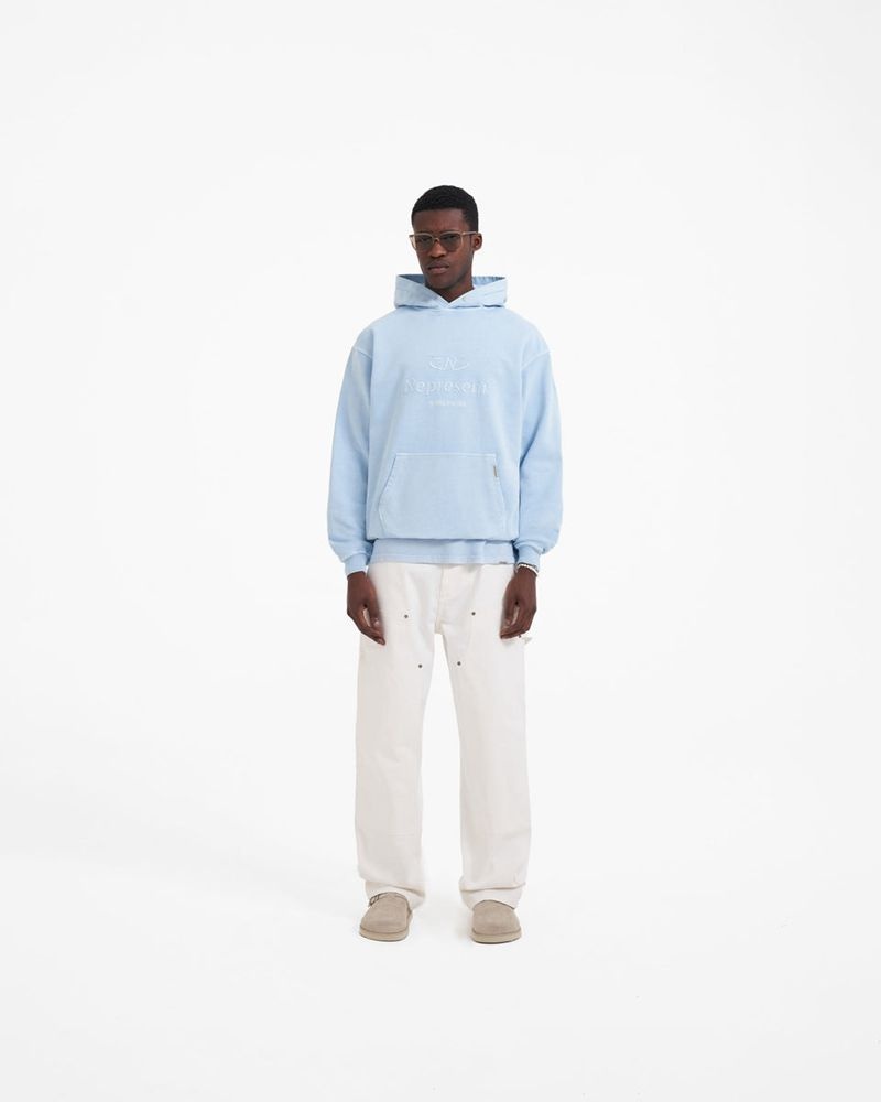 Men's Represent Worldwide Hoodie Light Blue | UK-ZEXBD2147