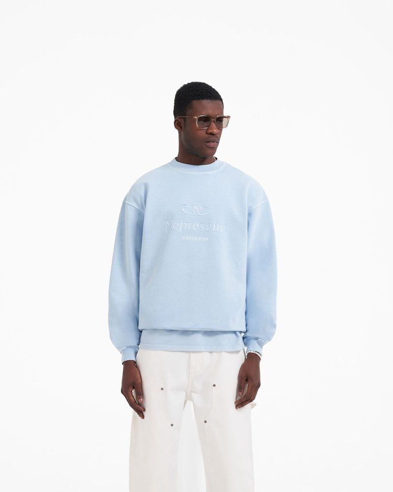 Men's Represent Worldwide Sweater Light Blue | UK-RMPDV9743