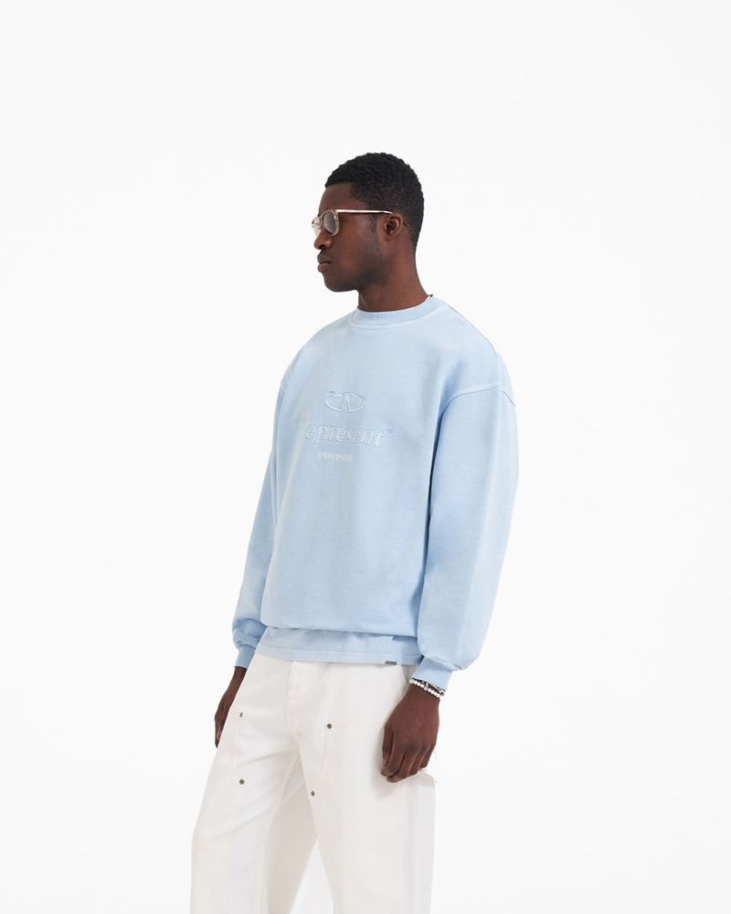 Men's Represent Worldwide Sweater Light Blue | UK-RMPDV9743