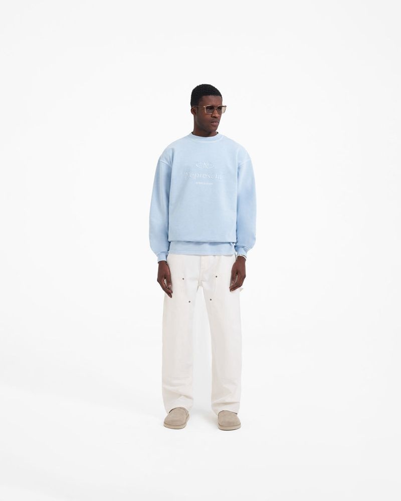 Men's Represent Worldwide Sweater Light Blue | UK-RMPDV9743