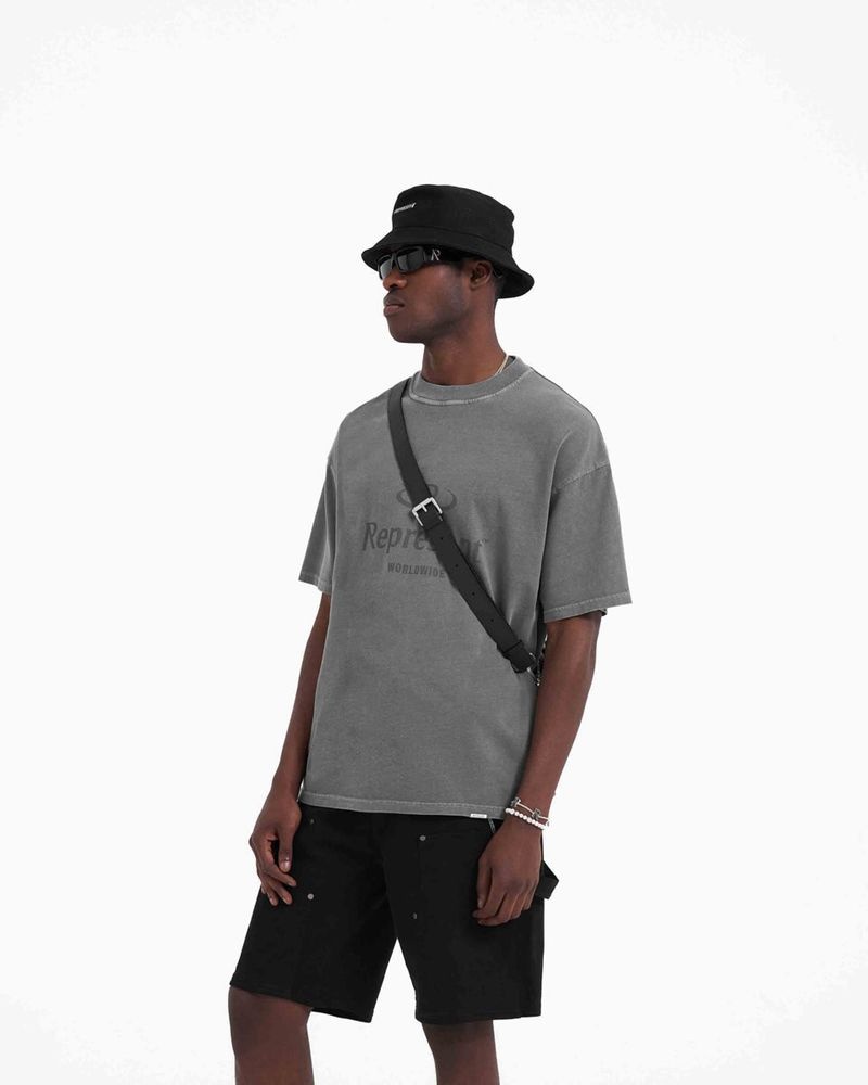 Men's Represent Worldwide T-Shirt Grey | UK-JAGDX5179