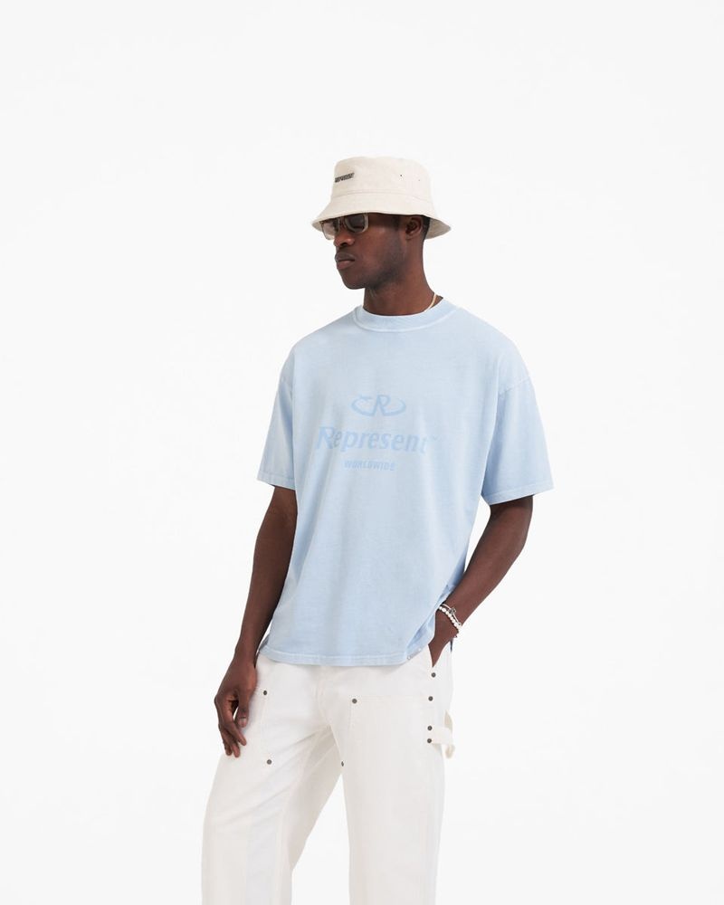 Men's Represent Worldwide T-Shirt Light Blue | UK-CVOPZ4510