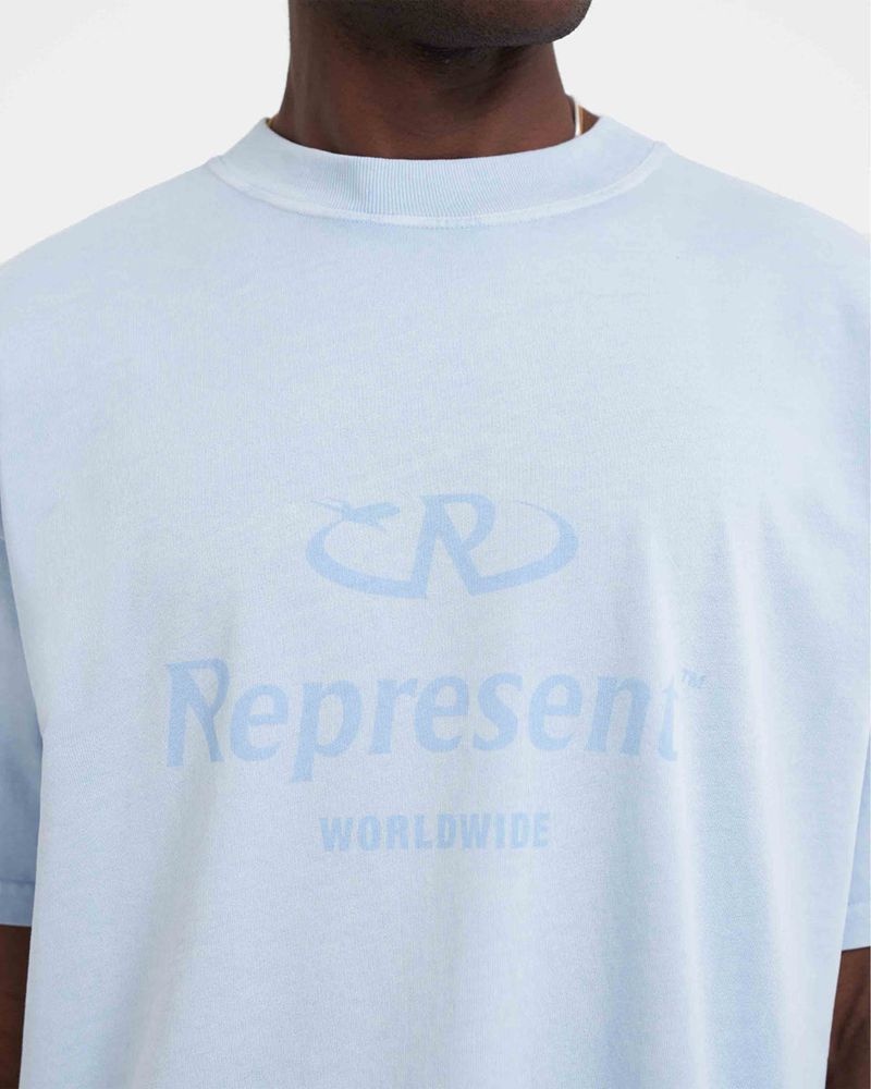 Men's Represent Worldwide T-Shirt Light Blue | UK-CVOPZ4510