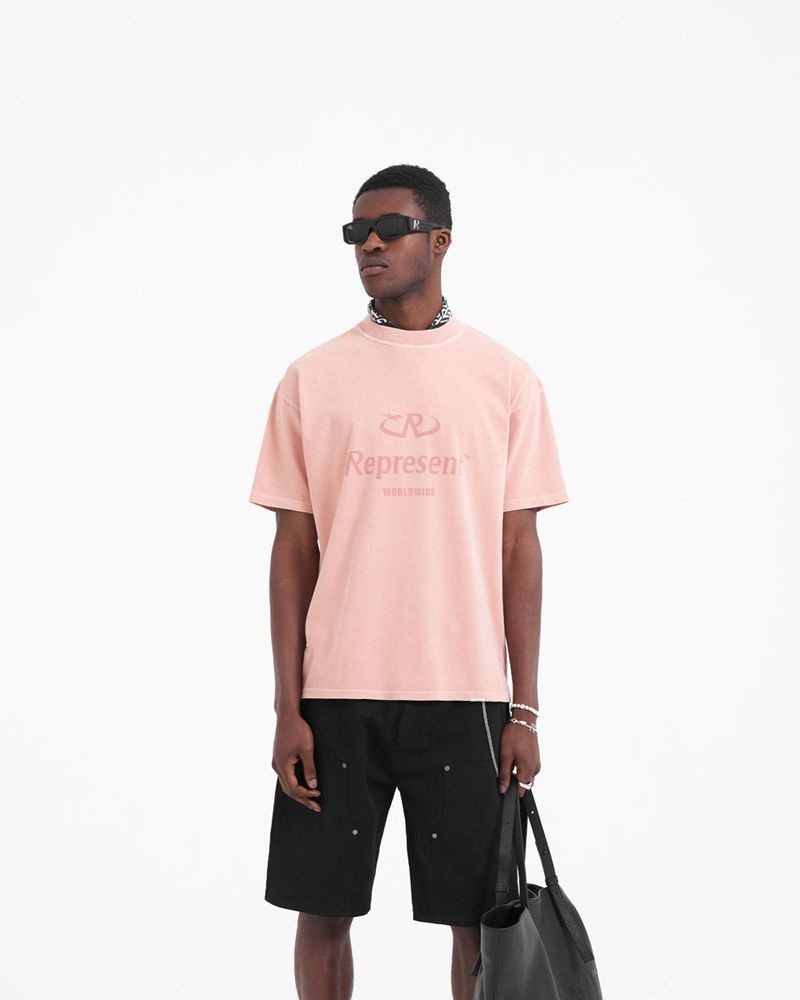 Men's Represent Worldwide T-Shirt Pink | UK-VNLCX0539