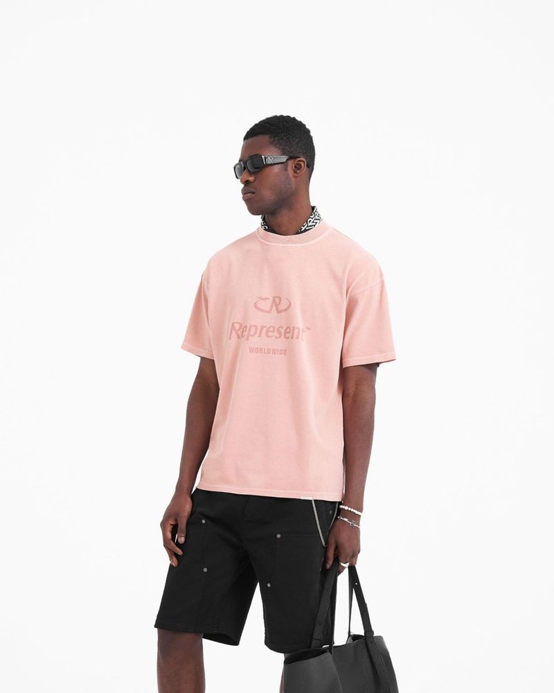 Men's Represent Worldwide T-Shirt Pink | UK-VNLCX0539