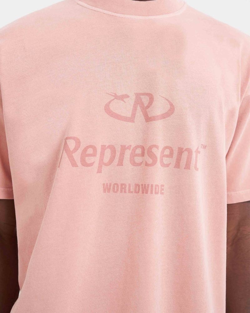 Men's Represent Worldwide T-Shirt Pink | UK-VNLCX0539