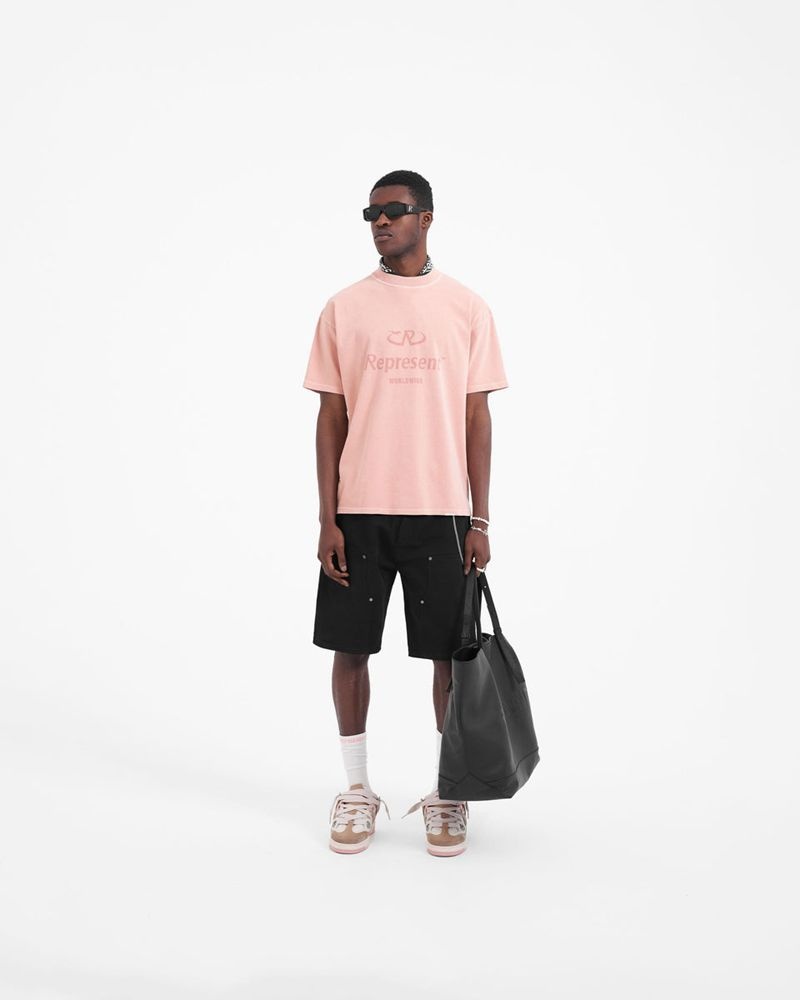 Men's Represent Worldwide T-Shirt Pink | UK-VNLCX0539