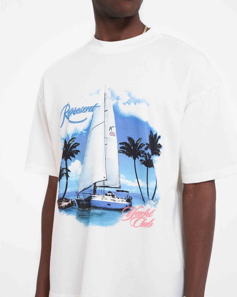 Men's Represent Yacht Club T-Shirt White | UK-EMOJX5917